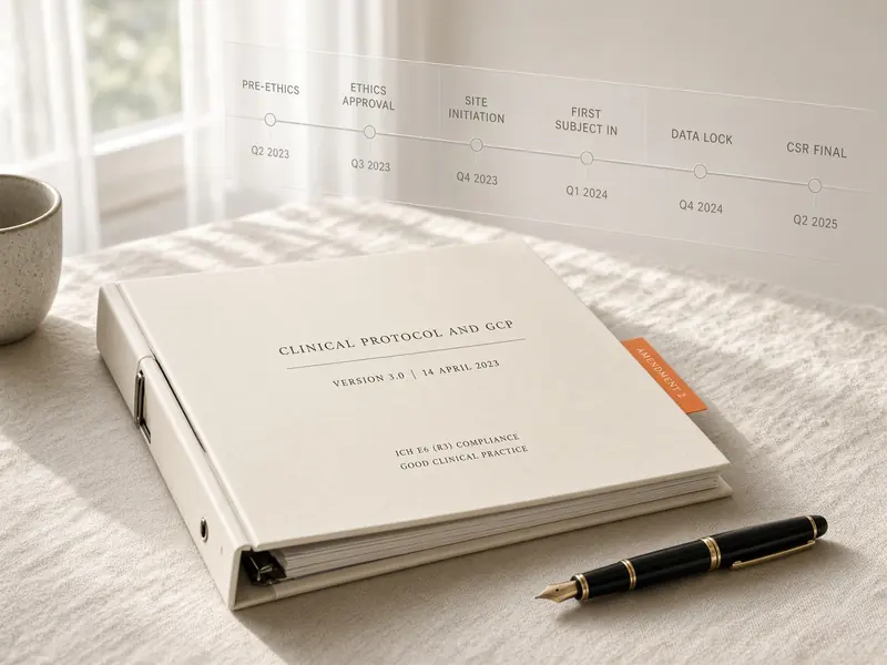 Regulatory documents and a notepad with an orange highlighter stroke.