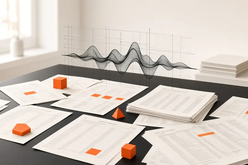 High-key cream studio: clinical tables, matte black tools, orange geometric marks.
